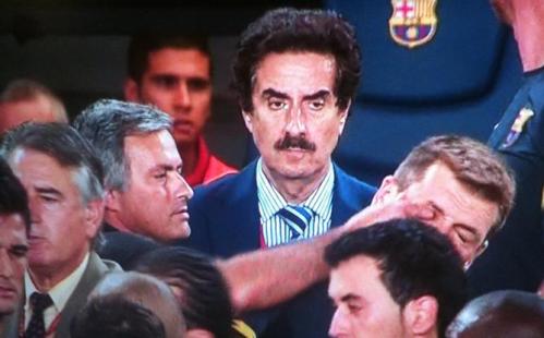 Jose Mourinho poking Tito Vilanova's eye